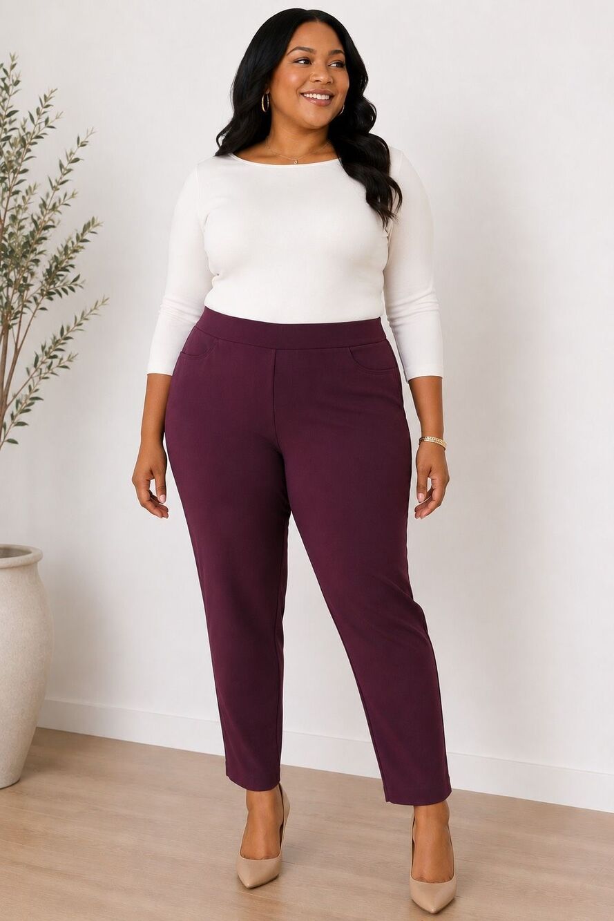 Ellen Tracy High Density Knit Slim Legging Pants Fig Purple 1X NWT